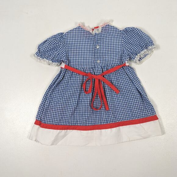 Vintage Dress Girls Size 18-24m Blue Gingham Embroidered School - Picture 3 of 5